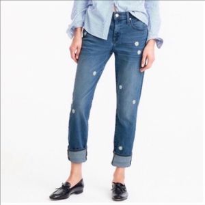 J. Crew Sz 29 Slim Broken in Boyfriend Jeans in Floral Embroidered Rosberg Wash